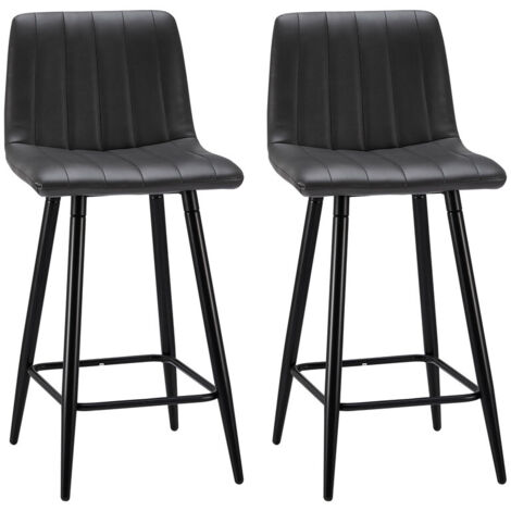 Bar Stools Set of 2 Faux Leather Padded Bar Chairs with Backrest and Metal Legs,Industrial Barstools for Home Kitchen Counter Grey