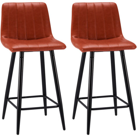 Bar Stools Set of 2 Faux Leather Padded Bar Chairs with Backrest and Metal Legs,Industrial Barstools for Home Kitchen Counter Brown (1/5)