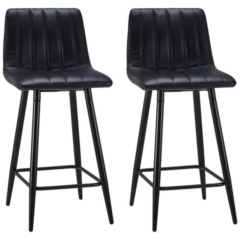 Bar Stools Set of 2 Faux Leather Padded Bar Chairs with Backrest and Metal Legs,Industrial Barstools for Home Kitchen Counter Black (1/5)