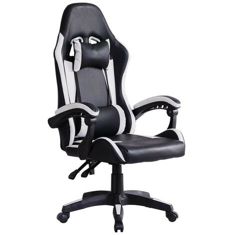 Gaming Chair Ergonomic Racing Office Chair Height Adjustable Mid-Back Computer Desk Chair with Headrest Armrest and Lumbar Support for Office and Home, White (1/5)