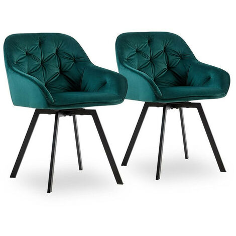 Dining Chairs,2x Velvet Thick Padded 360°Swivel Armchair with Backrest and Metal Legs, Green