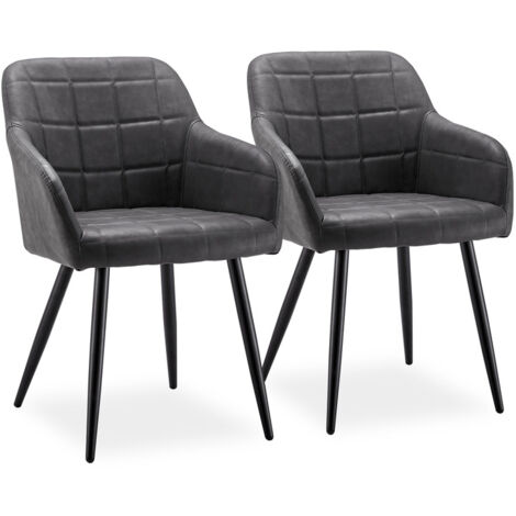 Dining Chairs 2x Faux Leather Kitchen Leisure Chairs Lounge Reception Chairs for Home Office Furniture Dark Grey (1/5)