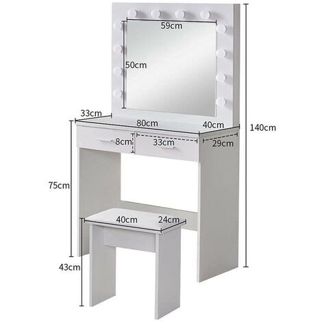 Dressing Table,Dressing Table Set, 2 Large Drawers Vanity Makeup Table with Adjustable 3 Color LED Lights