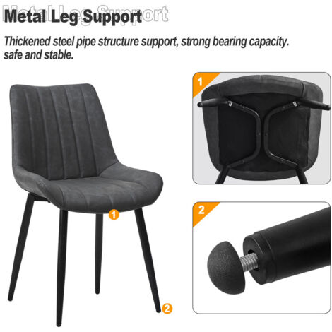 Dining Chairs 2X Occasional Lounge Reception Chair with Metal Legs Faux Leather Kitchen Counter Chairs for Dining Room Office Restaurant Grey