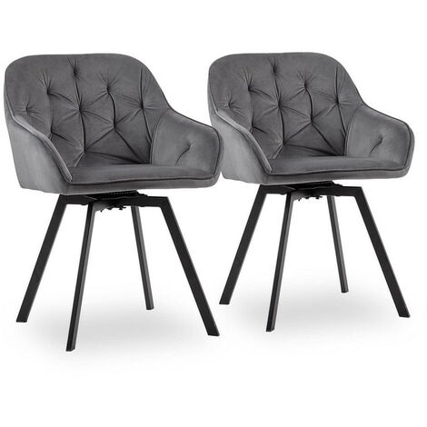 Dining Chairs,2x Velvet Thick Padded 360°Swivel Armchair with Backrest and Metal Legs, Retro Lightgrey