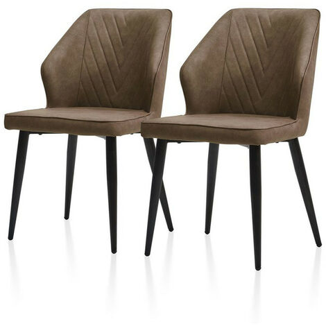 Faux Leather Dining Chairs 2X with Backrests and Metal Legs  Brown
