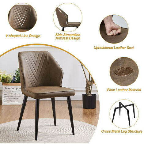 Faux Leather Dining Chairs 2X with Backrests and Metal Legs  Brown