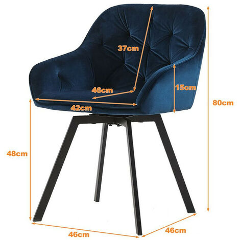 Dining Chairs, 2X Velvet Thick Padded 360°Swivel Armchair with Backrest and Metal Legs, Blue