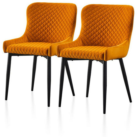 Velvet Dining Chairs,2x Upholstered Kitchen Leisure Chairs with Metal Legs Accent Chair, Orange (1/5)