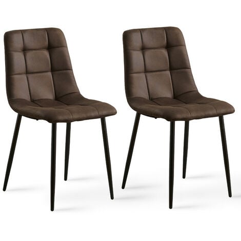 Dining Chair,2x Faux Leather Dining with Metal legs Upholstered Seat Kitchen Corner Chair for Living Room Restaurant, Brown