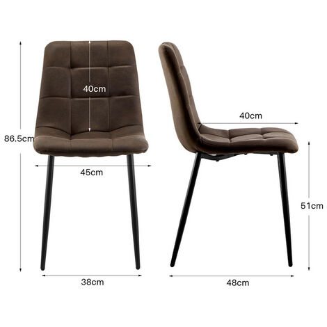 Dining Chair,2x Faux Leather Dining with Metal legs Upholstered Seat Kitchen Corner Chair for Living Room Restaurant, Brown