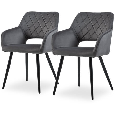 Dining Chairs,2x Velvet Upholstered Kitchen Counter Chair, Lounge Reception Chairs for Dining Room, Grey
