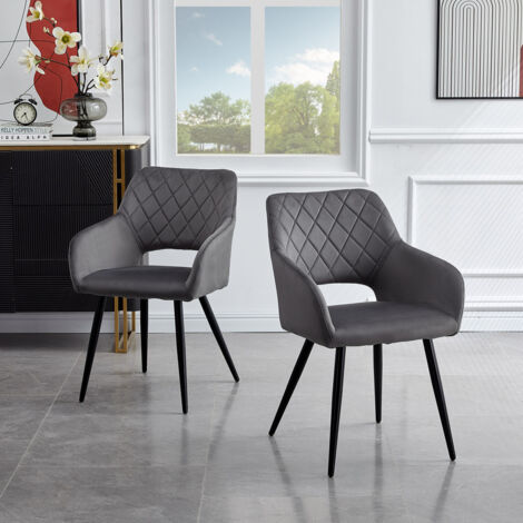 Dining Chairs,2x Velvet Upholstered Kitchen Counter Chair, Lounge Reception Chairs for Dining Room, Grey