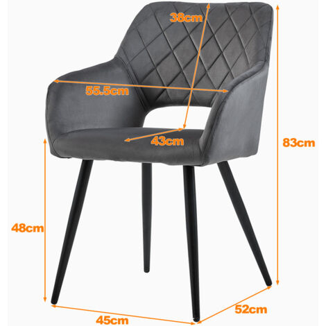Dining Chairs,2x Velvet Upholstered Kitchen Counter Chair, Lounge Reception Chairs for Dining Room, Grey