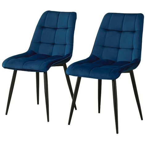 Dining Chairs 2X Velvet Upholstered Kitchen Chairs with Backrest and Metal legs Blue