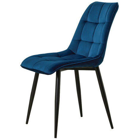Dining Chairs 2X Velvet Upholstered Kitchen Chairs with Backrest and Metal legs Blue