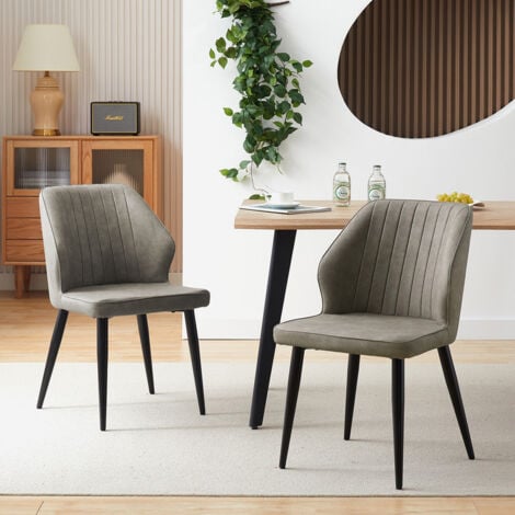 Dining Chairs Set of 2 Faux Leather Upholstered Kitchen Chairs with Backrest and Metal Legs Lounge Reception Chairs for Living Room Home Office