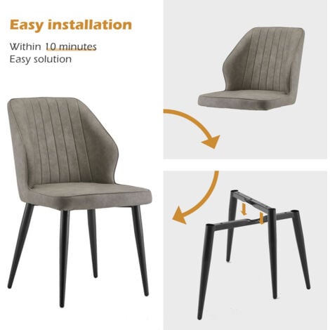 Dining Chairs Set of 2 Faux Leather Upholstered Kitchen Chairs with Backrest and Metal Legs Lounge Reception Chairs for Living Room Home Office