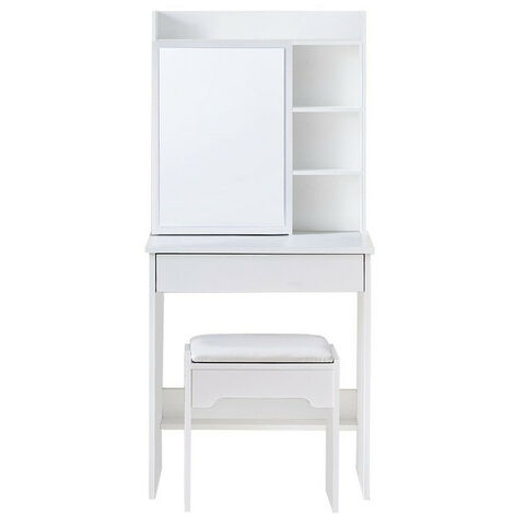 Dressing Table, Makeup TablewTable with Mirror and Stool,1 Drawer and 6 Storage Shelves
