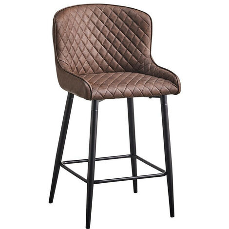 Faux Leather Kitchen Leisure Chairs Soft Padded Accent Chair with Metal Legs 2X , Brown