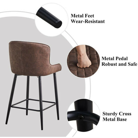 Faux Leather Kitchen Leisure Chairs Soft Padded Accent Chair with Metal Legs 2X , Brown