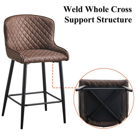 Faux Leather Kitchen Leisure Chairs Soft Padded Accent Chair with Metal Legs 2X , Brown