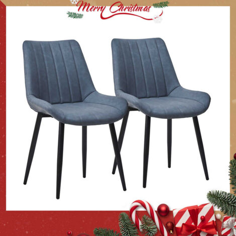 Dining Chair 2x Casual Lobby Chair with Metal Legs Dining Room Home Use Faux Leather Kitchen Counter Chairs Office Dining Room Grey Blue (1/5)
