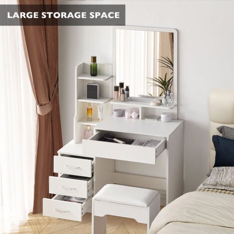 Dressing Table, 87x40x144cm Makeup Desk with Mirror and 4 Storage Drawer and Stool,