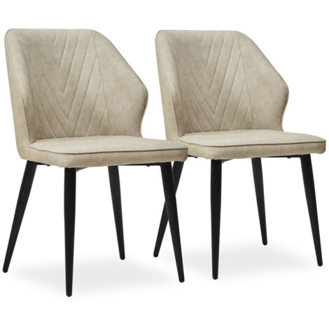 Dining Chairs Set of 2 Faux Leather Upholstered Kitchen Chairs with Backrest and Metal Legs Lounge Reception Chair for Living Room Bedroom Cream (1/5)