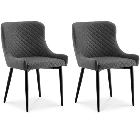 Dining Chairs,2x Faux Leather Upholstered Kitchen Leisure Chairs with Metal Legs Accent Chair, Grey