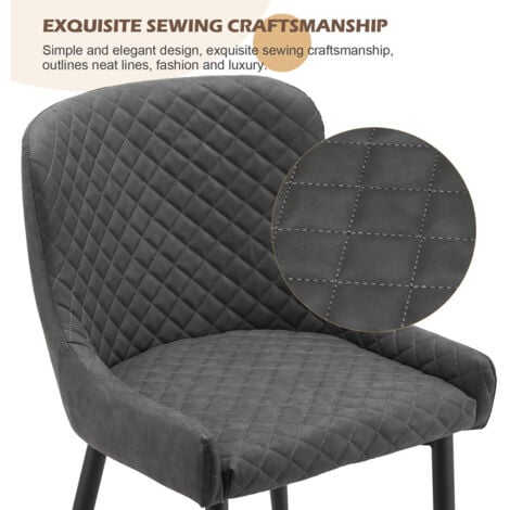 Dining Chairs,2x Faux Leather Upholstered Kitchen Leisure Chairs with Metal Legs Accent Chair, Grey