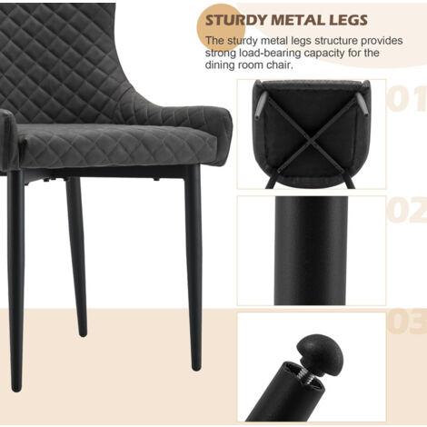 Dining Chairs,2x Faux Leather Upholstered Kitchen Leisure Chairs with Metal Legs Accent Chair, Grey