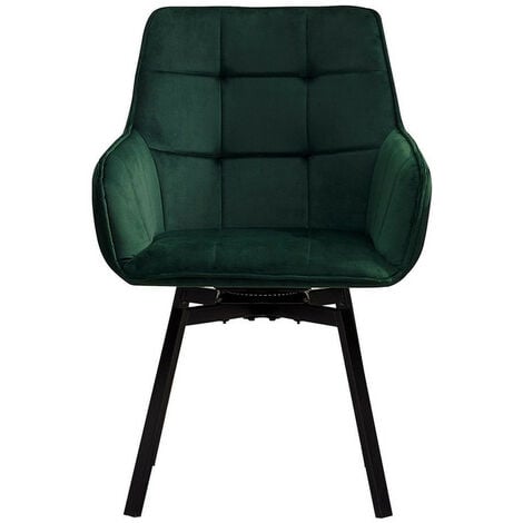 Dining Chair 2X Velvet Padded Seat 360°Swivel Armchair with Backrest and Metal Legs, Green