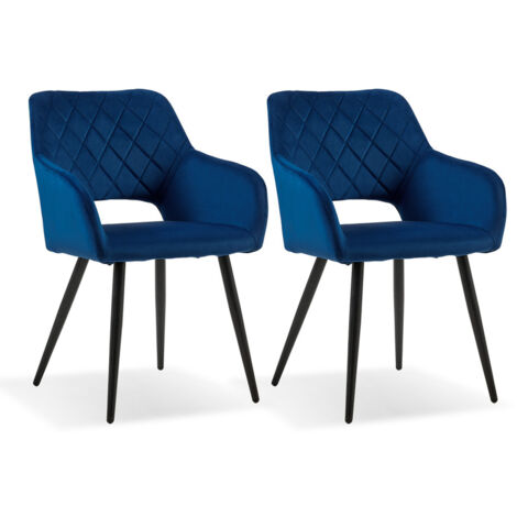 Dining Chairs,2x Velvet Upholstered Kitchen Counter Chair, Lounge Reception Chairs for Dining Room, Blue (1/5)