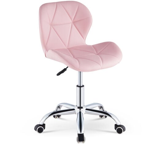 Computer Desk Chair, Faux Leather Office Chair Height Adjustable Upholstered Seat Swivel Chair for Desk Home Office, Pink