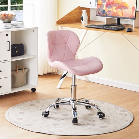 Computer Desk Chair, Faux Leather Office Chair Height Adjustable Upholstered Seat Swivel Chair for Desk Home Office, Pink