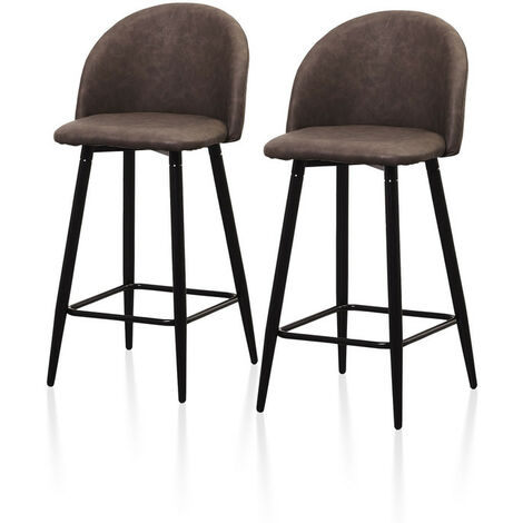 2 X Bar Stools, Seashell High Back Faux Leather Breakfast Bar Chairs, Brown