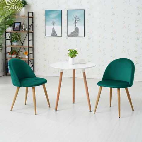 Dining Chairs,2x Velvet Kitchen Leisure Chairs with Backrest and Wooden Style, Green