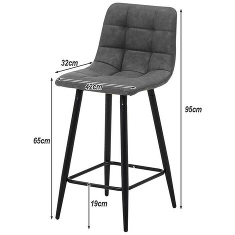 Bar Stools,2x Faux Leather High Back Upholstered Breakfast Bar Chairs, Grey