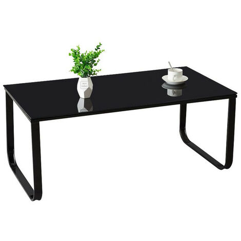 Coffee Table Side Table with 6mm Black Tempered Glass Top and Metal Frame Side Table Living Room Table Furniture Black