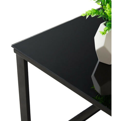 Coffee Table Side Table with 6mm Black Tempered Glass Top and Metal Frame Side Table Living Room Table Furniture Black