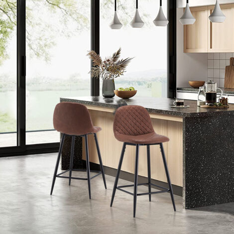X Bar Stools, Faux Leather Diamond Backrest Chairs for Kitchen