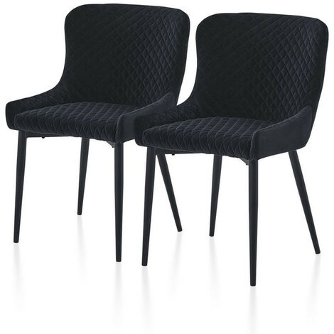 Dining Chairs,2x Velvet Upholstered Kitchen Leisure Chairs with Metal Legs Accent Chair, Black (1/5)