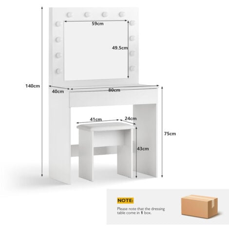 Dressing Table White with Hollywood LED Lights, 3-Color Lighting Modes, Vanity Makeup Desk with 1 Large Storage Drawer and Stool, Women Girl Vanity Table Bedroom Furniture