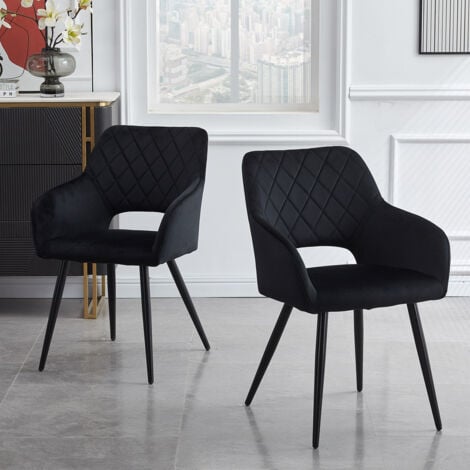 Dining Chairs,2x Velvet Upholstered Kitchen Counter Chair, Lounge Reception Chairs for Dining Room, Black