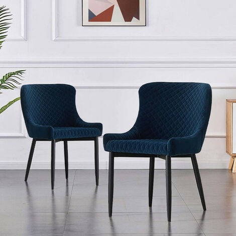 Velvet Dining Chairs 2X Upholstered Kitchen Leisure Chairs with Metal Legs Accent Chair, Blue