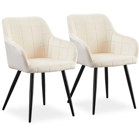 Dining Chairs 2X Velvet Upholstered Kitchen Counter Chair Cream