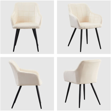 Dining Chairs 2X Velvet Upholstered Kitchen Counter Chair Cream