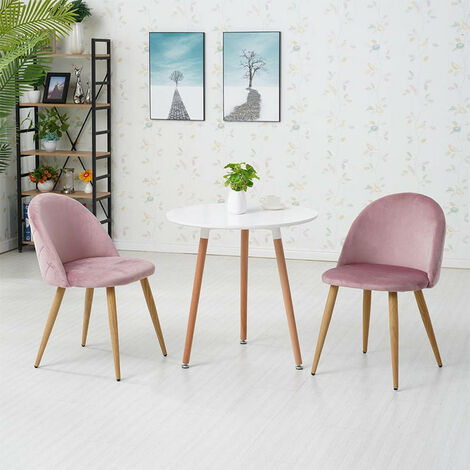 Dining Chairs,2x Velvet Kitchen Leisure Chairs with Backrest and Wooden Style, Pink