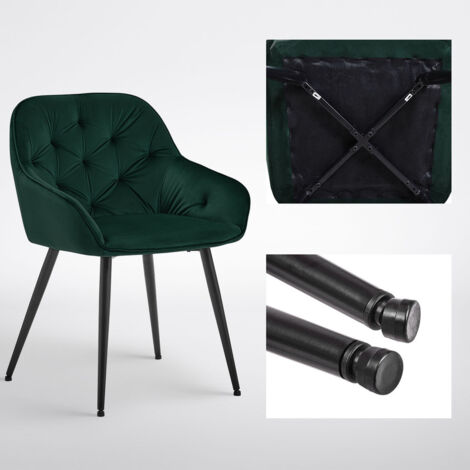 Velvet Dining Chairs Set of 2 Thick Padded Seat Kitchen Chair with Arms and Metal Legs Accent Chairs for Living Room Dining Room, Green